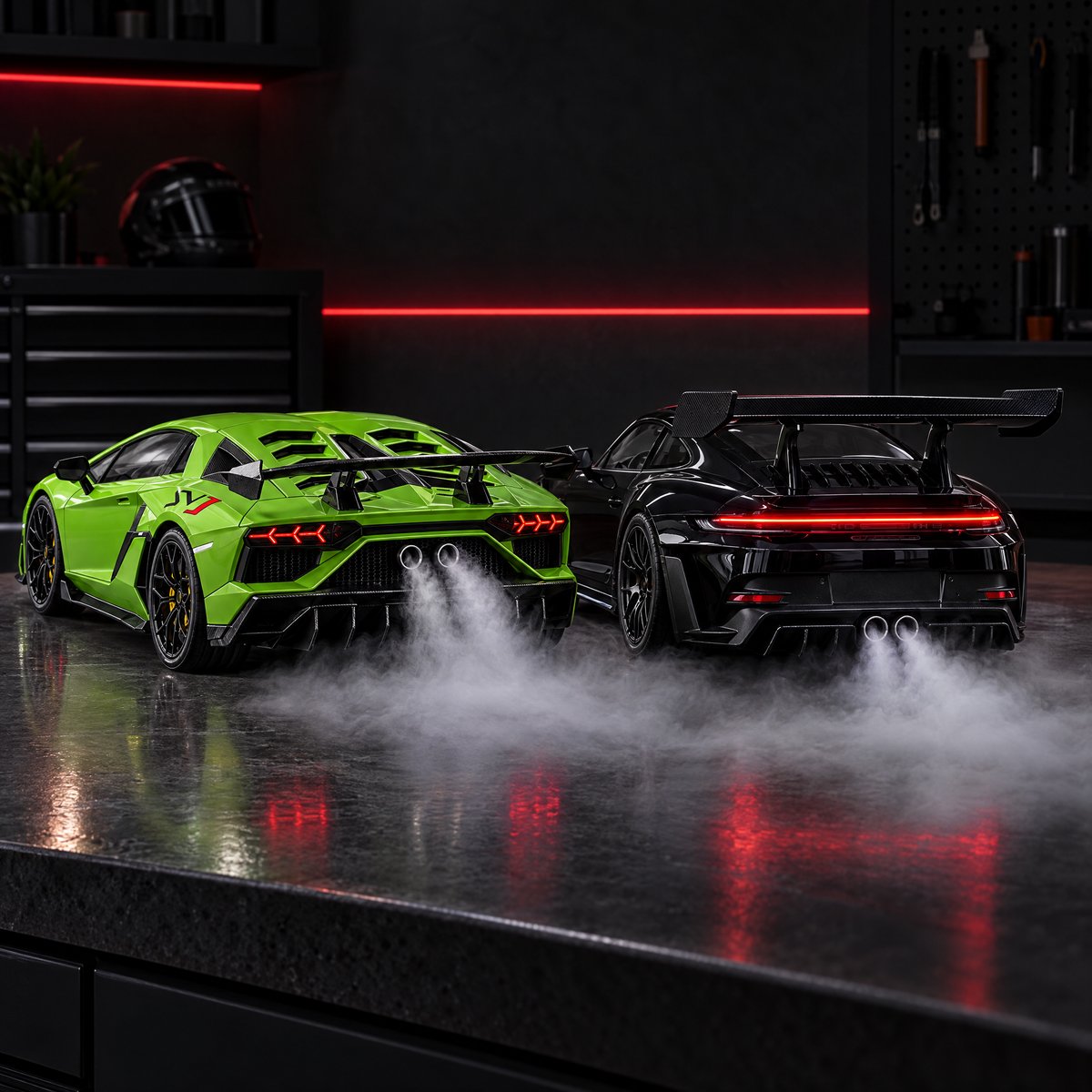 Veltrix V12 Verde e GT Preto com fumaça